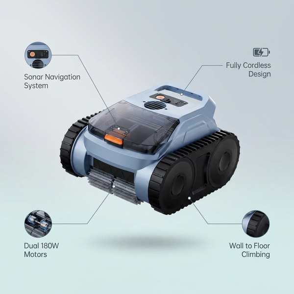 Robotic Pool Vacuum, Cordless Pool Vacuum Robot for above Ground and Inground Pools Wall Floor Waterline Cleaning — Lifestyle