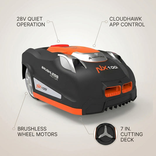 28-Volt 7 In. Robot Lawn Mower, Brushless Wheel Motors, Cloudhawk App and Wifi Control, 1/3 Acre — Lifestyle
