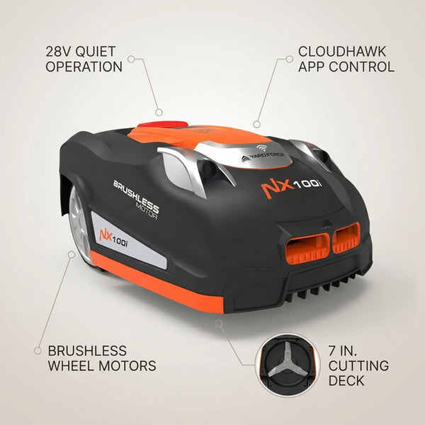 28-Volt 7 In. Robot Lawn Mower, Brushless Wheel Motors, Cloudhawk App and Wifi Control, 1/3 Acre — Lifestyle